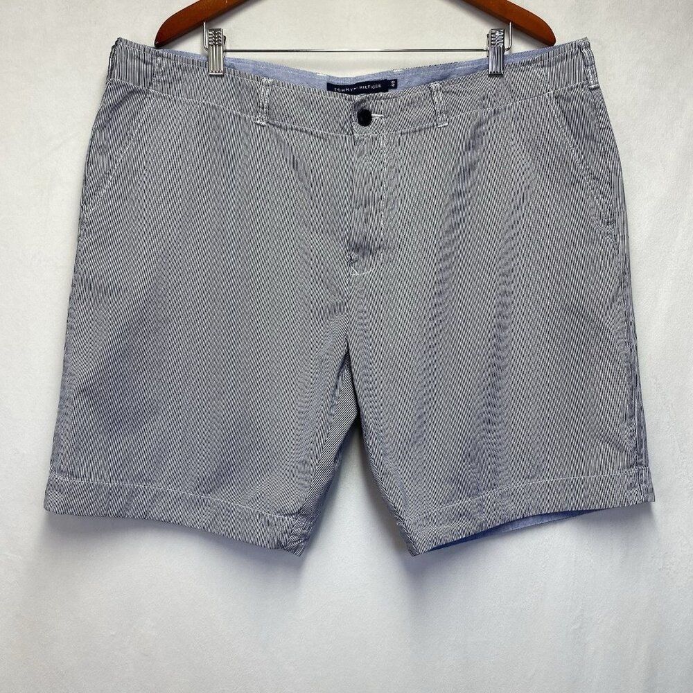 TOMMY HILFIGER Classic Fit Striped Chino Short Men Size 40 Multicolor Flat Front